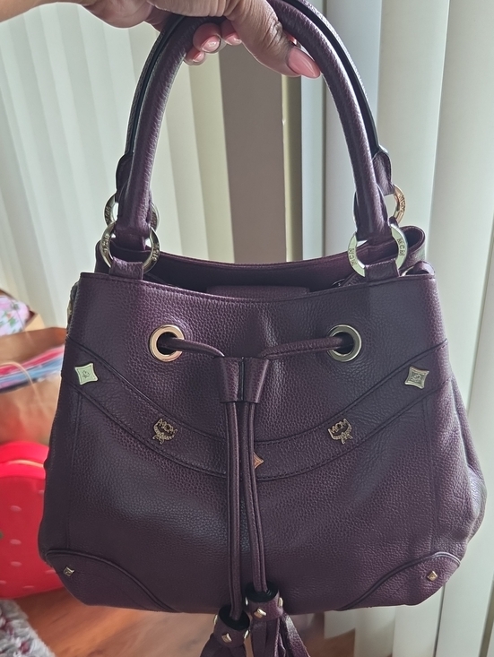 MCM Handbags - MCM Plum Drawstring Tote with Gold-Tone Hardware
